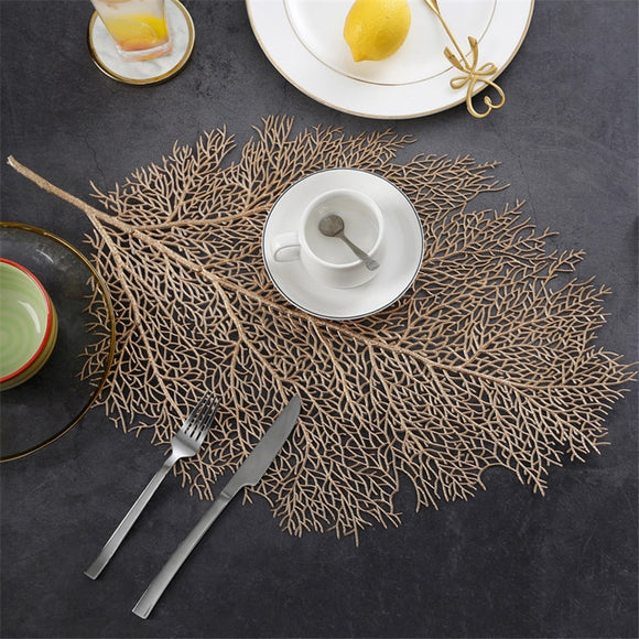 place mat for dining table coasters lotus leaf Palm leaf simulation plant PVC cup coffee tablemats kitchen Christmas Home Decor