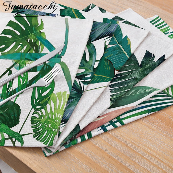 Fuwatacchi Green Leaves Placemat for Dining Table Simple Style Drink Coasters Rectangle Cup Pad Tableware Mat Kitchen Decoration