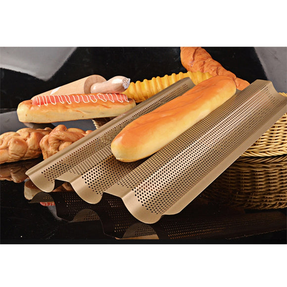 3 Slots Stainless Steel Pan Kitchen French Bread Oven Home Loaf DIY Wave Non Stick Baking Tray Bakeware Baguette Mold Perforated