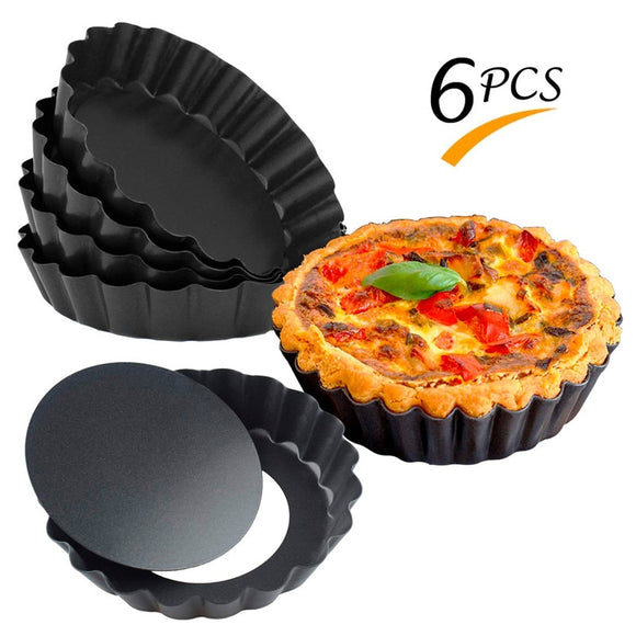 6 pcs/set Non-Stick Pie Pizza Pan Molds Cake Round Mould Removable Bottom 4 Inch Mini Tart Pans Bakeware