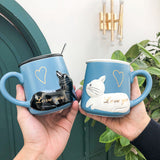 Cat Cups Couple Ceramic Mugs with lid spoon Married Couples Anniversary Morning Mug Milk Coffee Tea Breakfast Valentines Day