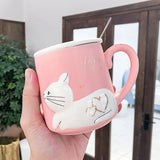 Cat Cups Couple Ceramic Mugs with lid spoon Married Couples Anniversary Morning Mug Milk Coffee Tea Breakfast Valentines Day