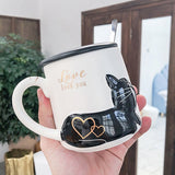 Cat Cups Couple Ceramic Mugs with lid spoon Married Couples Anniversary Morning Mug Milk Coffee Tea Breakfast Valentines Day