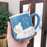 Cat Cups Couple Ceramic Mugs with lid spoon Married Couples Anniversary Morning Mug Milk Coffee Tea Breakfast Valentines Day