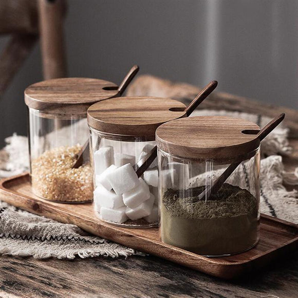 Kitchen Seasoning Jar Glass Spice Container Salt Jars Condiment Pot With Lid And Spoon Kitchen Storage Jar