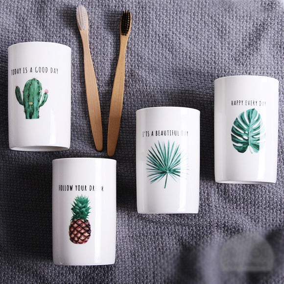 Creative Plant Ceramic Mug, Cartoon Cup Bathroom Mouth Cups Bathroom Wash Set Couple Cup Coffee Tea Milk Mugs Drinkware