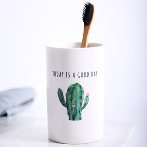 Creative Plant Ceramic Mug, Cartoon Cup Bathroom Mouth Cups Bathroom Wash Set Couple Cup Coffee Tea Milk Mugs Drinkware