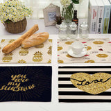 1Pcs Bronzing Pattern Kitchen Placemat Dining Table Mat Drink Coaster Cotton Linen Pads Bowl Cup Mats 42*32cm Home Decor MG0033