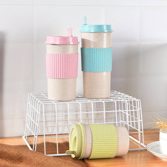 1Pcs Eco-friendly Coffee Tea Cup Wheat Straw Travel Water Drink Mug with Silicone Lid Drinking Mugs