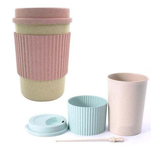 1Pcs Eco-friendly Coffee Tea Cup Wheat Straw Travel Water Drink Mug with Silicone Lid Drinking Mugs