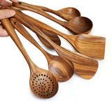 1PC Natural Wood Tableware Spoon Ladle Turner Long Rice Colander Soup Skimmer Cooking Spoons Scoop Kitchen Tool Set