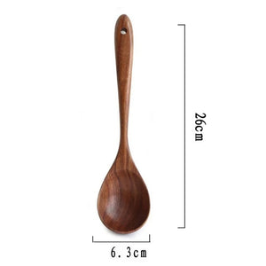 1PC Natural Wood Tableware Spoon Ladle Turner Long Rice Colander Soup Skimmer Cooking Spoons Scoop Kitchen Tool Set