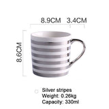 Creative Ceramic Coffee Mug Breakfast Milk Tea Cups Love Star Stripe Pattern Gold Plating Handle Mug Home Office Drinkware Gift