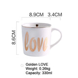 Creative Ceramic Coffee Mug Breakfast Milk Tea Cups Love Star Stripe Pattern Gold Plating Handle Mug Home Office Drinkware Gift