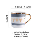 Creative Ceramic Coffee Mug Breakfast Milk Tea Cups Love Star Stripe Pattern Gold Plating Handle Mug Home Office Drinkware Gift