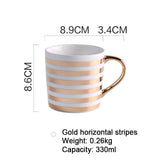 Creative Ceramic Coffee Mug Breakfast Milk Tea Cups Love Star Stripe Pattern Gold Plating Handle Mug Home Office Drinkware Gift