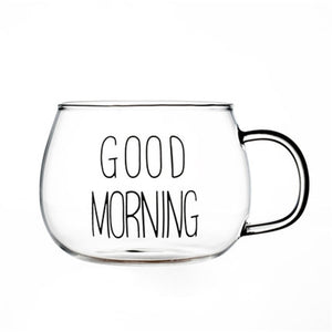 Letter Printed Transparent Creative Glass Coffee Tea Drinks Dessert Breakfast Milk Cup Glass Mugs Handle Drinkware