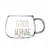 Letter Printed Transparent Creative Glass Coffee Tea Drinks Dessert Breakfast Milk Cup Glass Mugs Handle Drinkware