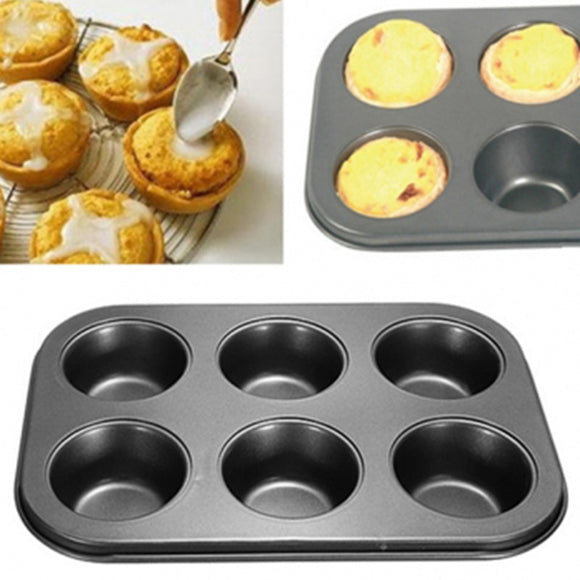 Practical 6 Cups DIY Baking Tools Non-stick Steel Cupcake Mold Egg Tart Baking Tray Dish Muffin Cake Mould Biscuit Pan Bakeware