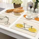 1Pcs Fruit Bike Bicycle Pattern Kitchen Placemat Dining Table Mat Tea Coaster Cotton Linen Pad Cup Mat 42*32cm Home Decor MC0048