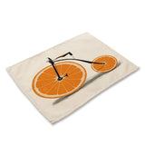 1Pcs Fruit Bike Bicycle Pattern Kitchen Placemat Dining Table Mat Tea Coaster Cotton Linen Pad Cup Mat 42*32cm Home Decor MC0048