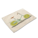1Pcs Fruit Bike Bicycle Pattern Kitchen Placemat Dining Table Mat Tea Coaster Cotton Linen Pad Cup Mat 42*32cm Home Decor MC0048