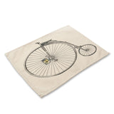 1Pcs Fruit Bike Bicycle Pattern Kitchen Placemat Dining Table Mat Tea Coaster Cotton Linen Pad Cup Mat 42*32cm Home Decor MC0048
