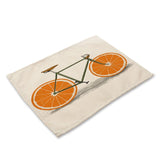 1Pcs Fruit Bike Bicycle Pattern Kitchen Placemat Dining Table Mat Tea Coaster Cotton Linen Pad Cup Mat 42*32cm Home Decor MC0048