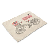 1Pcs Fruit Bike Bicycle Pattern Kitchen Placemat Dining Table Mat Tea Coaster Cotton Linen Pad Cup Mat 42*32cm Home Decor MC0048