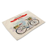 1Pcs Fruit Bike Bicycle Pattern Kitchen Placemat Dining Table Mat Tea Coaster Cotton Linen Pad Cup Mat 42*32cm Home Decor MC0048