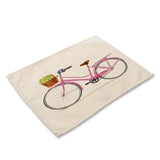 1Pcs Fruit Bike Bicycle Pattern Kitchen Placemat Dining Table Mat Tea Coaster Cotton Linen Pad Cup Mat 42*32cm Home Decor MC0048
