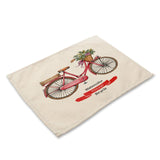 1Pcs Fruit Bike Bicycle Pattern Kitchen Placemat Dining Table Mat Tea Coaster Cotton Linen Pad Cup Mat 42*32cm Home Decor MC0048