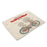 1Pcs Fruit Bike Bicycle Pattern Kitchen Placemat Dining Table Mat Tea Coaster Cotton Linen Pad Cup Mat 42*32cm Home Decor MC0048