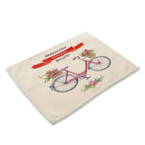 1Pcs Fruit Bike Bicycle Pattern Kitchen Placemat Dining Table Mat Tea Coaster Cotton Linen Pad Cup Mat 42*32cm Home Decor MC0048