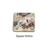 Table Mat Round Dining Table Placemats Square Wooden Cup Pad Cork Flowers Insulation Mat Round Coasters Pad Coaster Kitchen Mat