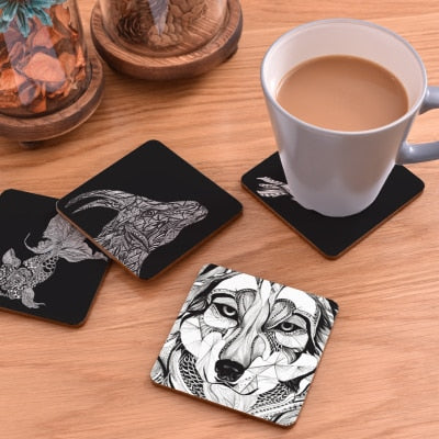 Square Wooden Table Coasters Hot Pad Cork Animal Table Mat Round Placemat Dining Table Mats Kitchen Accessories Decoration Home